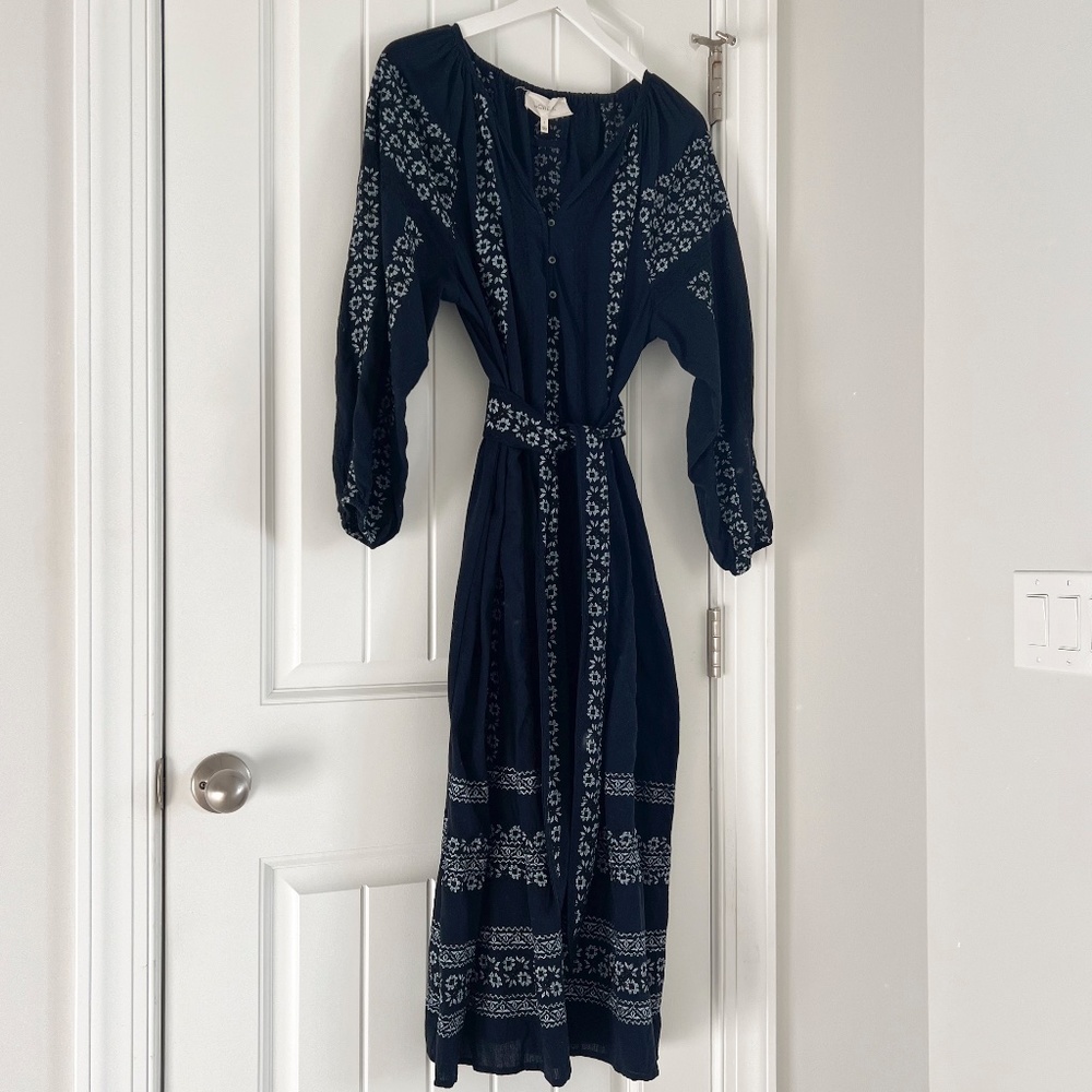 The GREAT Navy Embroidered Midi Dress Size 1 (Small)